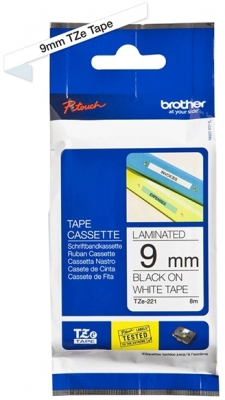 Brother TZ-221 P-TOUCH 9mm W-B TZ221 9mm BLACK ON WHITE OEM:TZE2